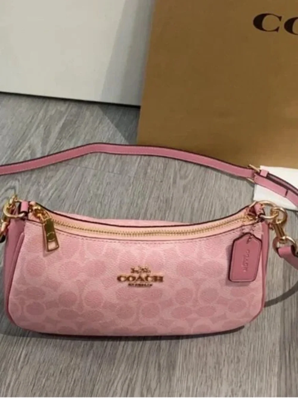 Coach Pink Signature Jacquard Small Shoulder Bag with Gold Hardware
